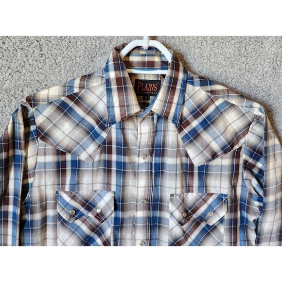 Plains Westernwear Multicolor Plaid Rodeo Cowboy Pearl Snap Shirt Size Small - Picture 2 of 12
